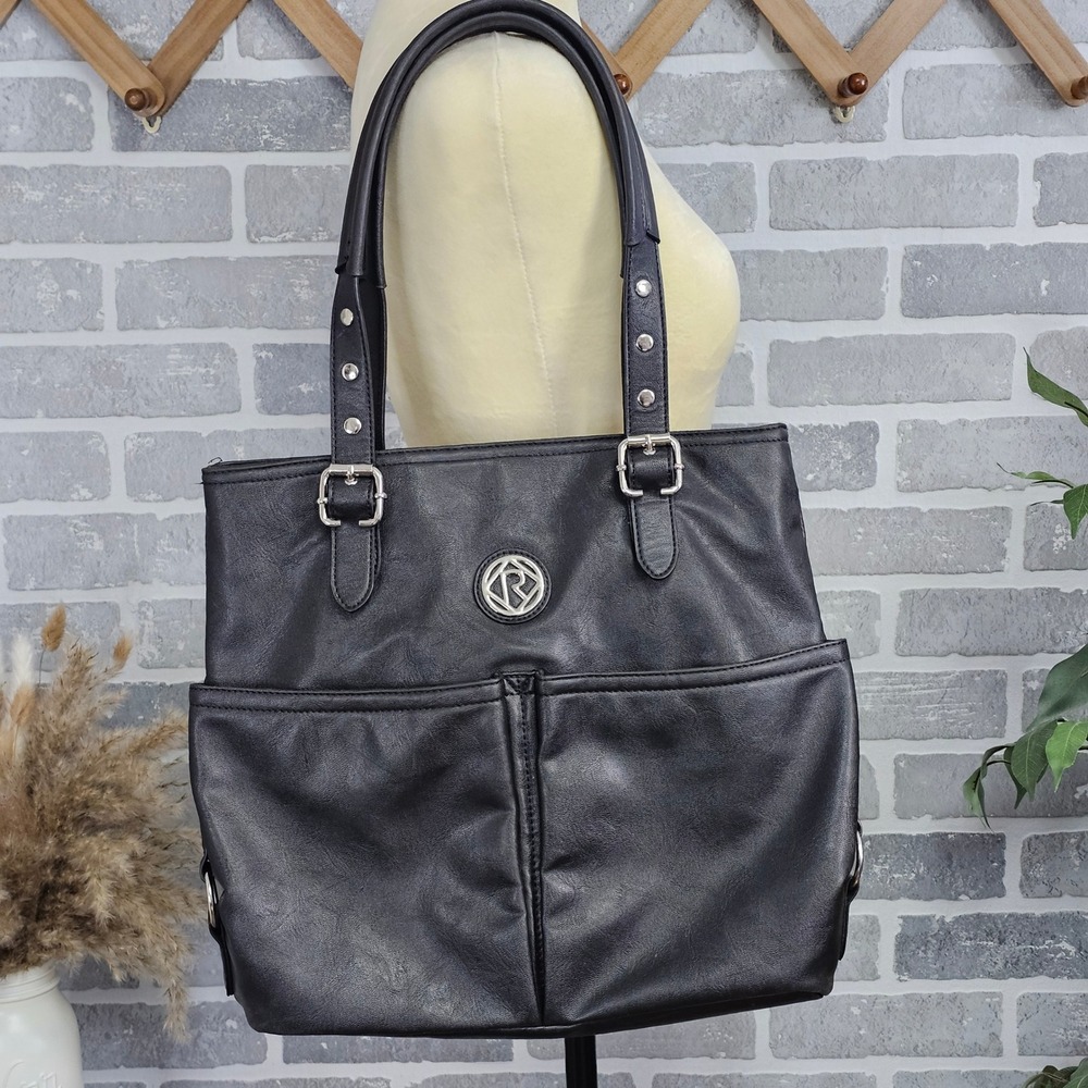 Relic Large Studded Black Faux Leather Tote‎ Bag Shoulder Purse Work Everyday